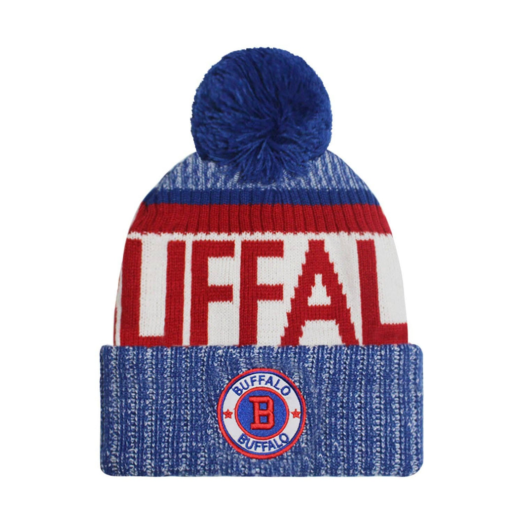 Buffalo Embroidered Patch Knit Pom Hat