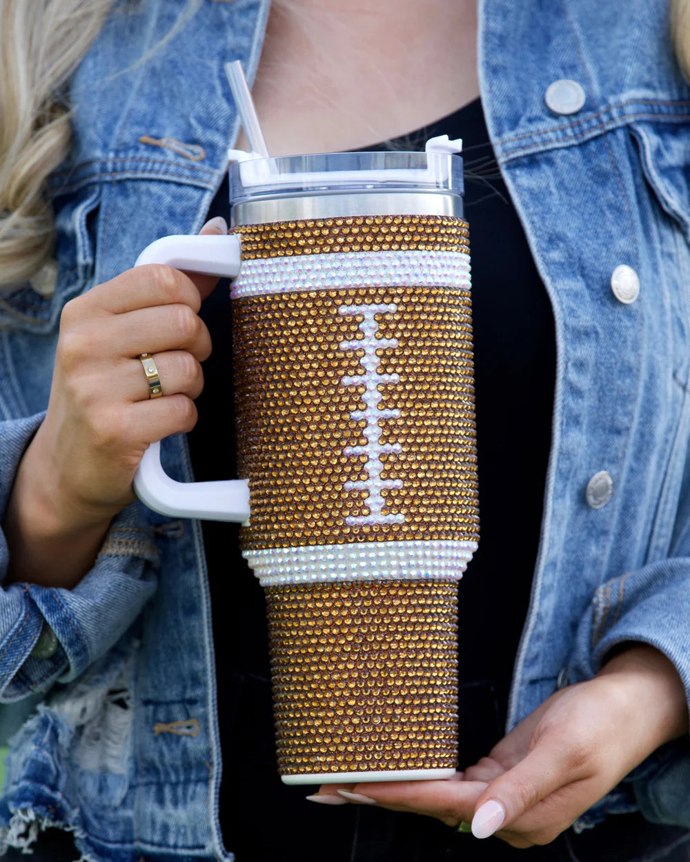 Rhinestone Football Tumbler